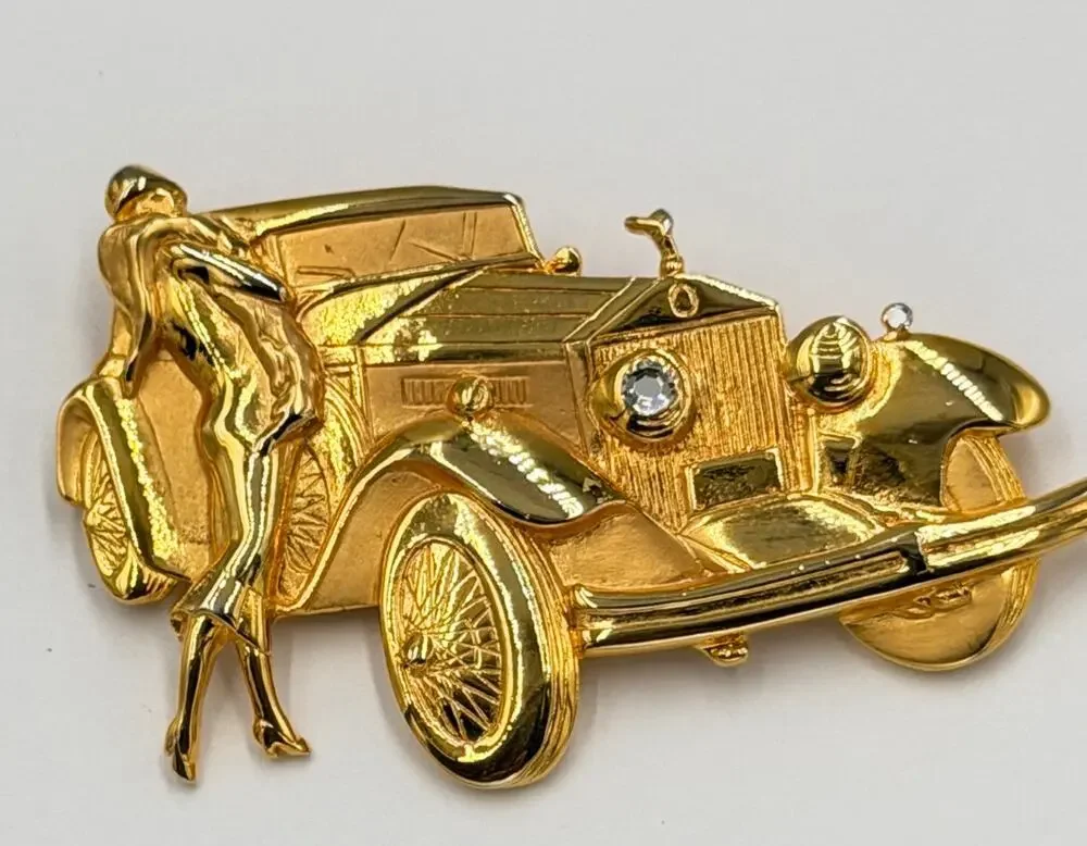 Park Lane JJ Gold Tone Elegant Lady, Rolls Royce Rhinstone Car Brooch